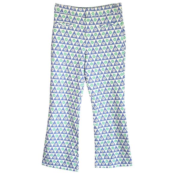 Zara Womens High Rise Crop Pants Daisy Print Size Medium 70s Hippie Groovy Mod‎ - Picture 1 of 8